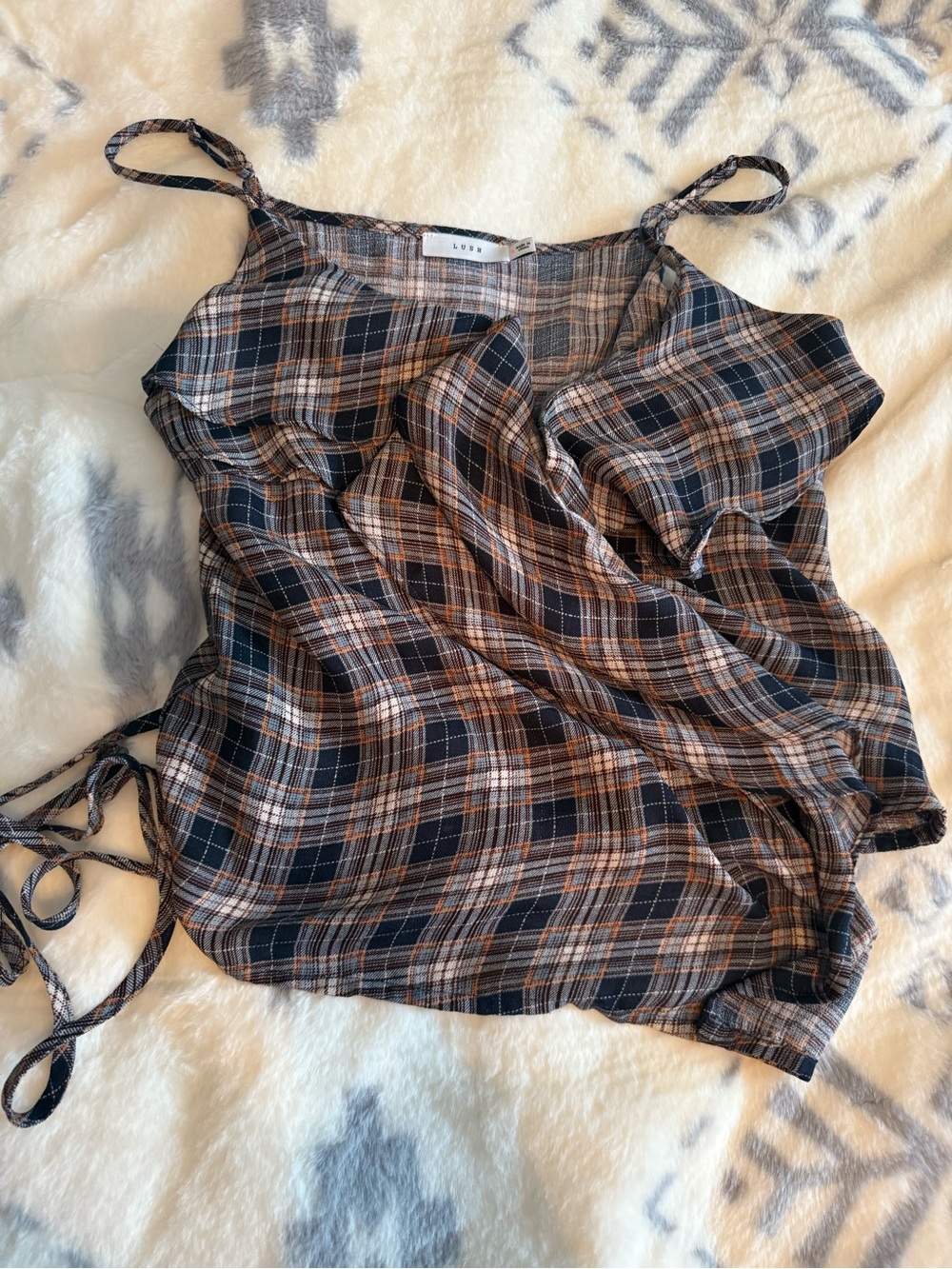 Lush Plaid Top - Blue, Brown & Cream